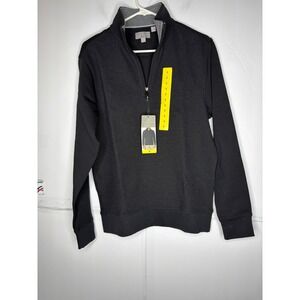 Ted Baker Mens Quarter Zip Pullover Sweater Black Textured Mock Neck Small NEW